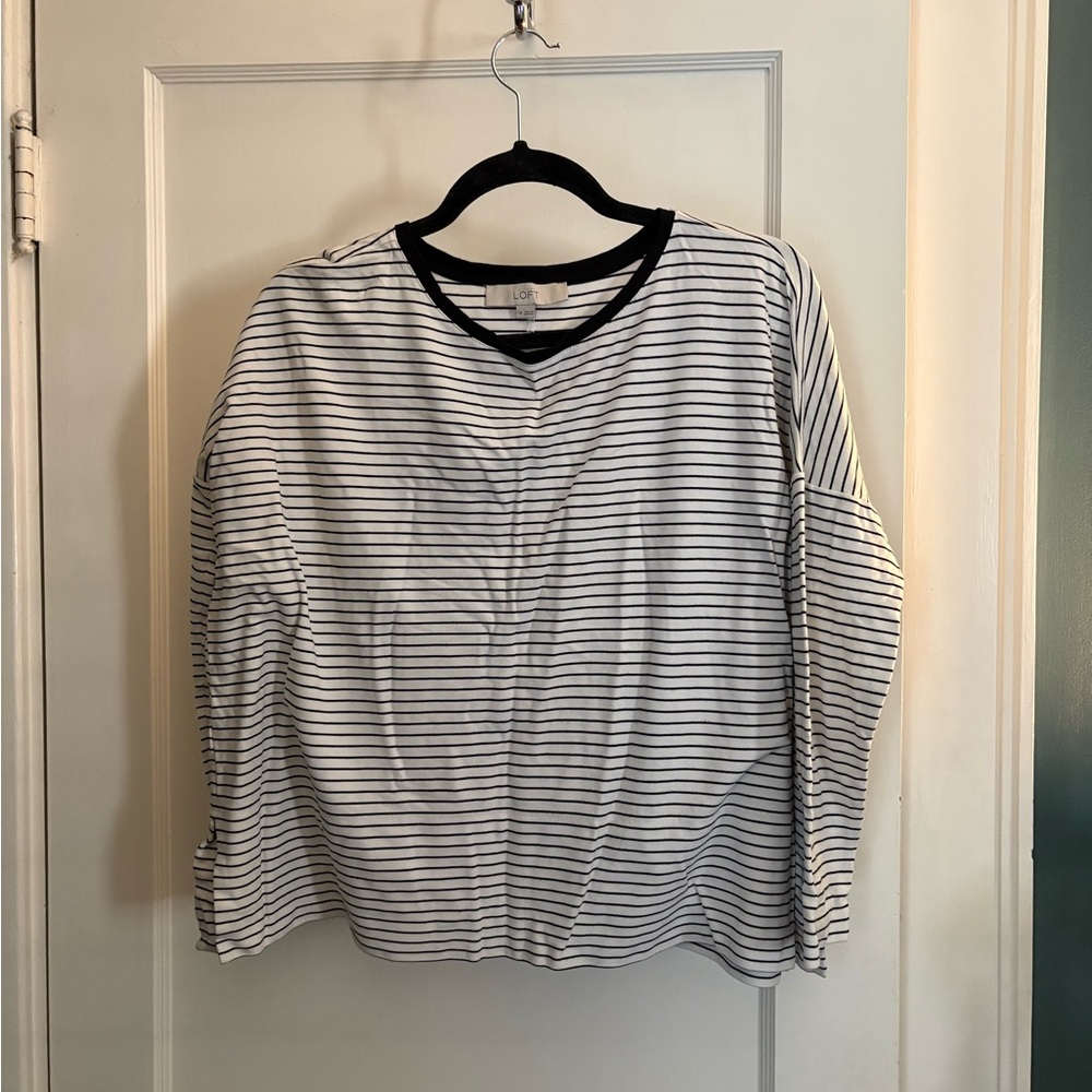 LOFT Black and White Striped Long Sleeve Tee